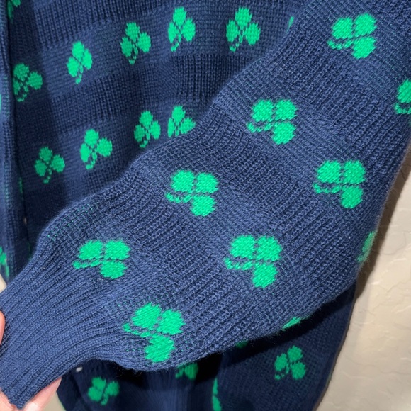 Quill’s woollen market Ireland shamrock print knit sweater stretch no size tag - Picture 4 of 5